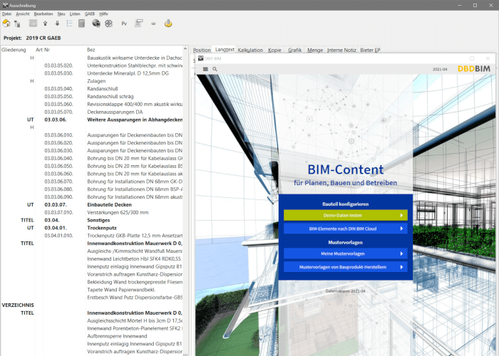 Die Nutzung von DBD-BIM ist direkt aus ASBwin heraus aufrufbar.