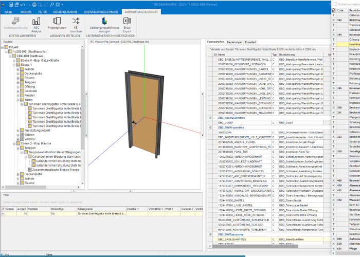 Das mit DBD-BIM Elements bemusterte Modell können Sie für eine Kostenberechnung nach DIN 276 nutzen. 