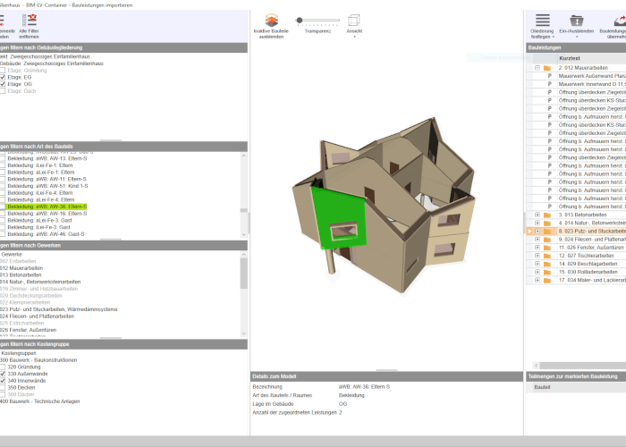 Der Import des BIM-LV-Containers ermöglicht eine nahtlose Weiterverarbietung.