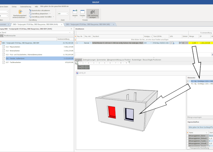 LV mit eingelesenem BIM LV Container Pfeile