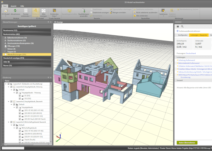 DBD-BIM in DBD-Connect bietet auch die Möglichkeit Baukosten direkt aus dem IFC-Modell zu berechnen