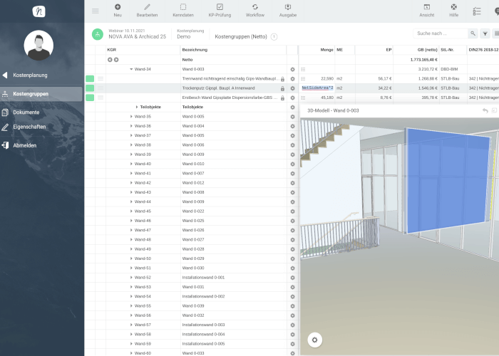 Übertragung der Leistungen mit Mengenansätzen, Preisen und Kostenzuordnungen 