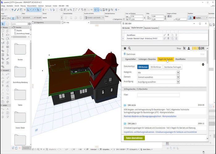 DBD-BIM Plug-in ARCHICAD tutorial Dachdecker Fachregeln