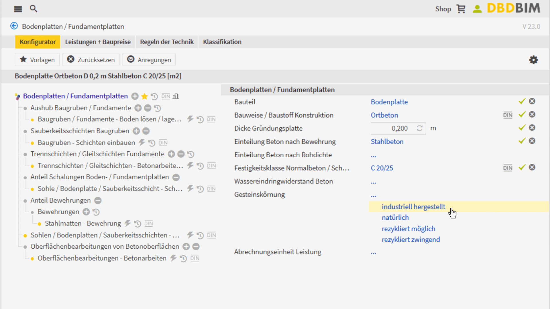 DBD-BIM Elements: Dynamische Konfiguration des Kostenelements Bodenplatte 